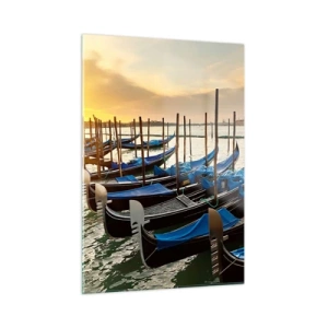 Glasbild - Bild auf glas - Gondeln in Venedig bei Sonnenuntergang - 50x70cm - Bevor das Summen kommt - Moderne Wanddekoration für Wohnzimmer und Schlafzimmer ARTTOR