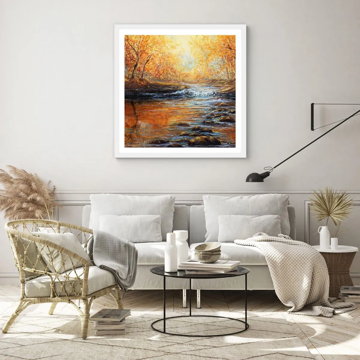 Poster in einem weißen Rahmen - Der goldene Strom - 40x40 cm