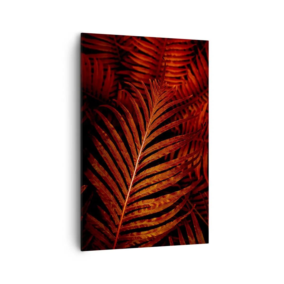 Bild auf Leinwand - Leinwandbild - Nahaufnahme von roten tropischen Blättern - 80x120cm - Die Hitze des Lebens - Moderne Wanddekoration für Wohnzimmer und Schlafzimmer ARTTOR