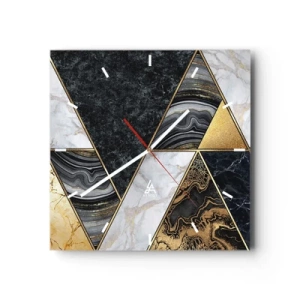 Wanduhr - Glasuhr - Geometrische Dreiecke in Gold, Marmor und dunklen Farbtönen - 30x30cm - Stein um Stein - Moderne Wanddekoration für Wohnzimmer und Schlafzimmer ARTTOR