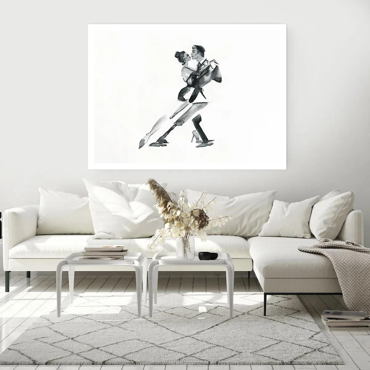 Poster - Eine subtile Illustration eines tanzenden Paares im monochromen Stil. - 100x70cm - In einem Schlag - Moderne Wanddekoration für Wohnzimmer und Schlafzimmer ARTTOR