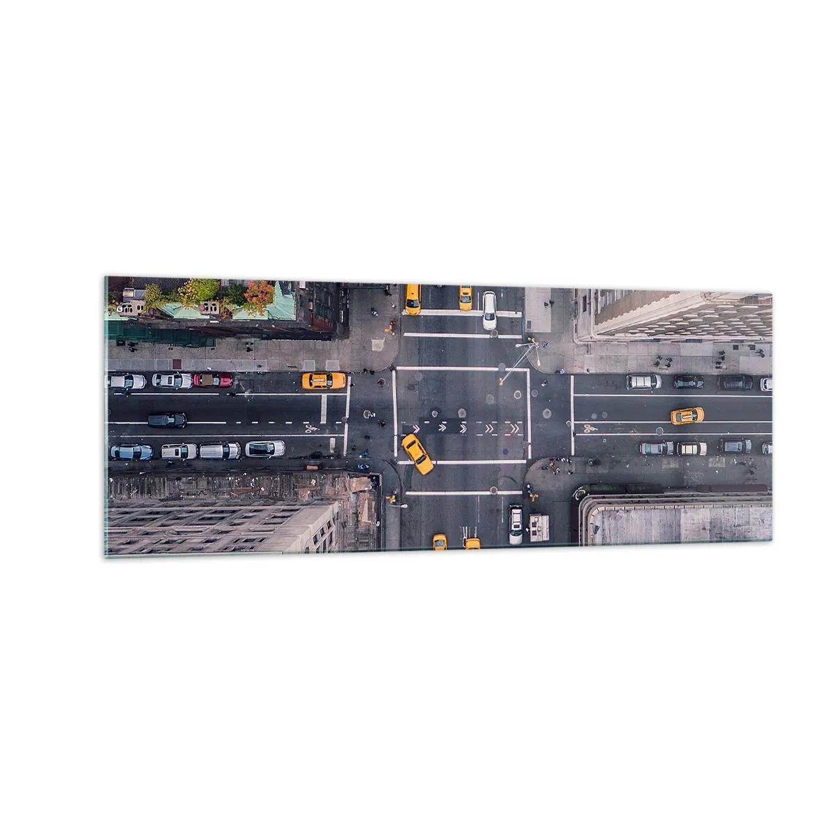 Glasbild - Bild auf glas - Luftaufnahme einer belebten Stadtstraße - 140x50cm - Eine einfache Wahl - Moderne Wanddekoration für Wohnzimmer und Schlafzimmer ARTTOR