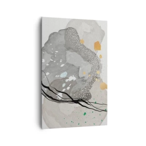 Bild auf Leinwand - Leinwandbild - Organische Formen in Grautönen mit Akzenten in Schwarz und Gold - 80x120cm - Organische Komposition - Moderne Wanddekoration für Wohnzimmer und Schlafzimmer ARTTOR