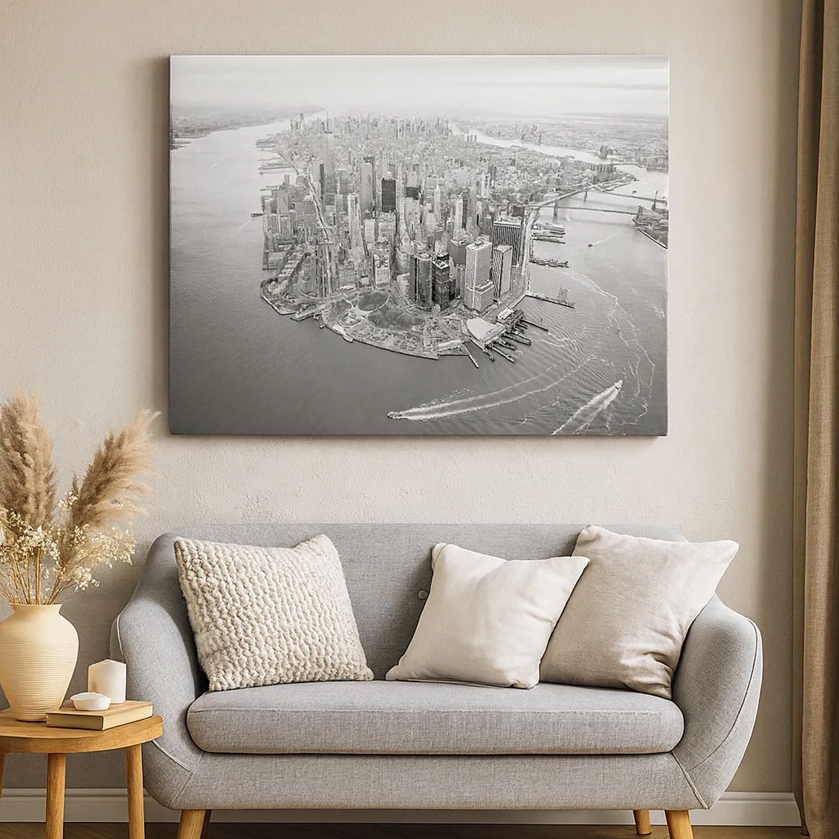 Bild auf Leinwand - Leinwandbild - Luftaufnahme von Manhattan in Schwarzweiß - 70x50cm - Und wie kann es man nicht lieben? - Moderne Wanddekoration für Wohnzimmer und Schlafzimmer ARTTOR