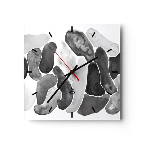 Wanduhr - Glasuhr - Schwarz-weiße Abstraktion mit unregelmäßigen Flecken auf weißem Hintergrund - 30x30cm - Felsige Abstraktion - Moderne Wanddekoration für Wohnzimmer und Schlafzimmer ARTTOR