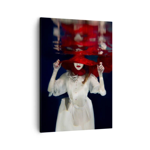 Bild auf Leinwand - Leinwandbild - Eine Frau mit rotem Hut im Wasser - 50x70cm - Boshafte Göttin in der slawischen Mythologie - Moderne Wanddekoration für Wohnzimmer und Schlafzimmer ARTTOR