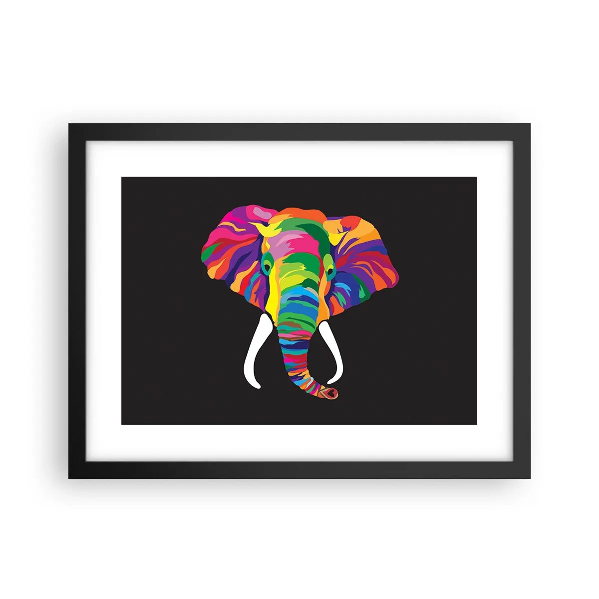 Poster in einem schwarzem Rahmen - Der Elefant, der es liebte, im Regenbogen zu baden - 40x30 cm