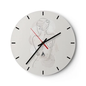 Wanduhr - Glasuhr - Eine minimalistische Silhouette einer Frau auf hellem Hintergrund - 30x30cm - Wie ein sensibles Instrument - Moderne Wanddekoration für Wohnzimmer, Küche und Schlafzimmer ARTTOR
