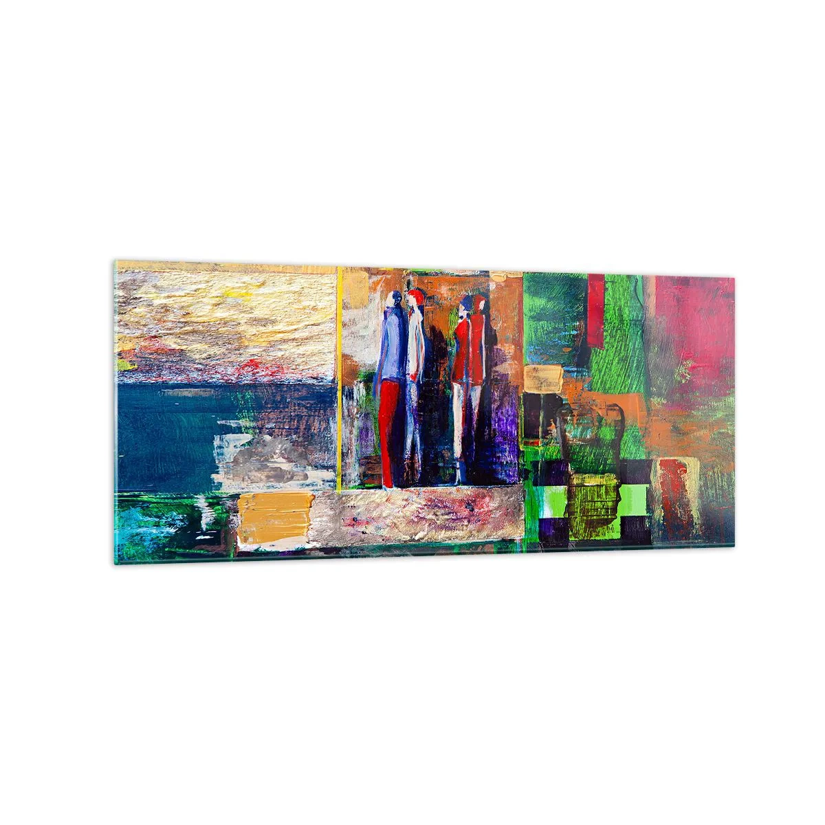 Glasbild - Bild auf glas - Abstrakte Komposition mit Figuren und geometrischen Mustern - 120x50cm - Beziehungen und Emotionen - Moderne Wanddekoration für Wohnzimmer und Schlafzimmer ARTTOR