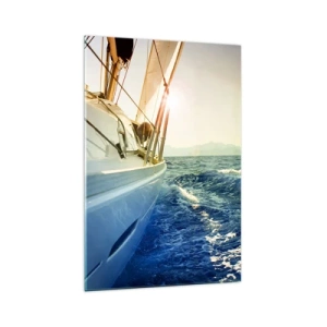 Glasbild - Bild auf glas - Eine Yacht auf offener See mit Blick auf die Wellen - 70x100cm - Auf ins Abenteuer - Moderne Wanddekoration für Wohnzimmer und Schlafzimmer ARTTOR