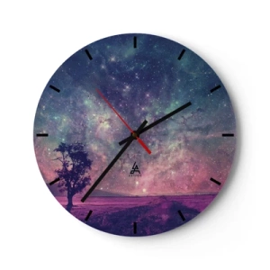 Wanduhr - Glasuhr - Eine Weltraumlandschaft mit einem Baum unter den Sternen - 30x30cm - Unter dem magischen Himmel - Moderne Wanddekoration für Wohnzimmer, Küche und Schlafzimmer ARTTOR