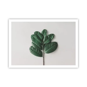 Poster - Ein Zweig grüner Blätter auf hellem Hintergrund - 100x70cm - Eine Zeichnung purer Natur - Moderne Wanddekoration für Wohnzimmer und Schlafzimmer ARTTOR