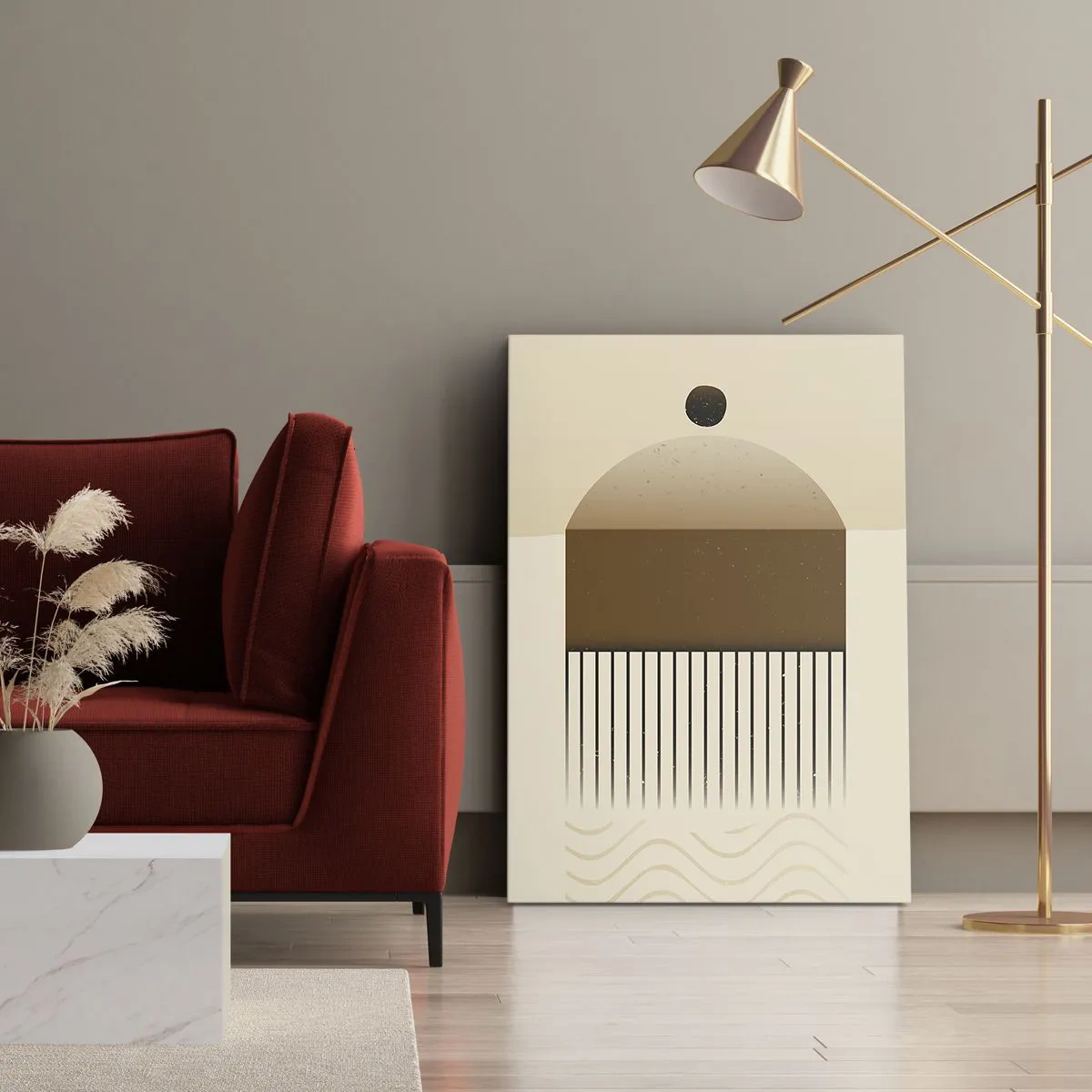 Bild auf Leinwand - Leinwandbild - Abstrakte geometrische Komposition in Beige- und Brauntönen - 80x120cm - Verschiedene Staaten - Moderne Wanddekoration für Wohnzimmer und Schlafzimmer ARTTOR