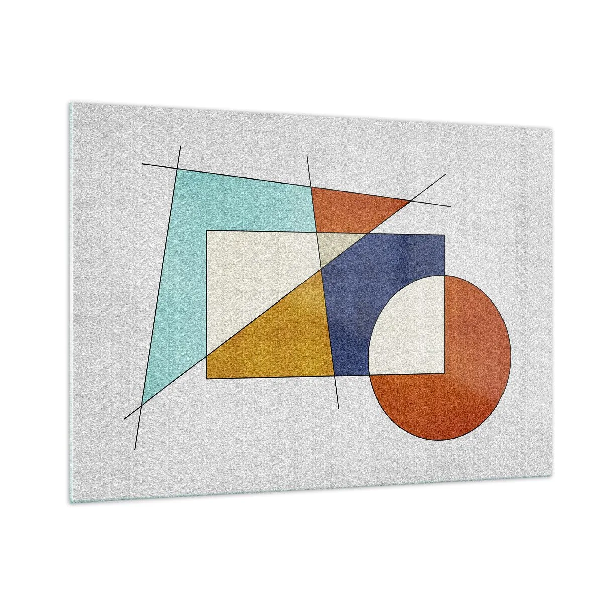 Glasbild - Bild auf glas - Bunte geometrische Formen auf hellem Hintergrund im modernistischen Stil - 100x70cm - Abstraktion: modernistisches Spiel - Moderne Wanddekoration für Wohnzimmer und Schlafzimmer ARTTOR
