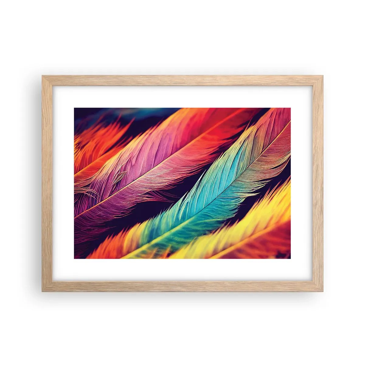 Poster in einem Rahmen aus heller Eiche - Gefiederter Regenbogen - 40x30 cm