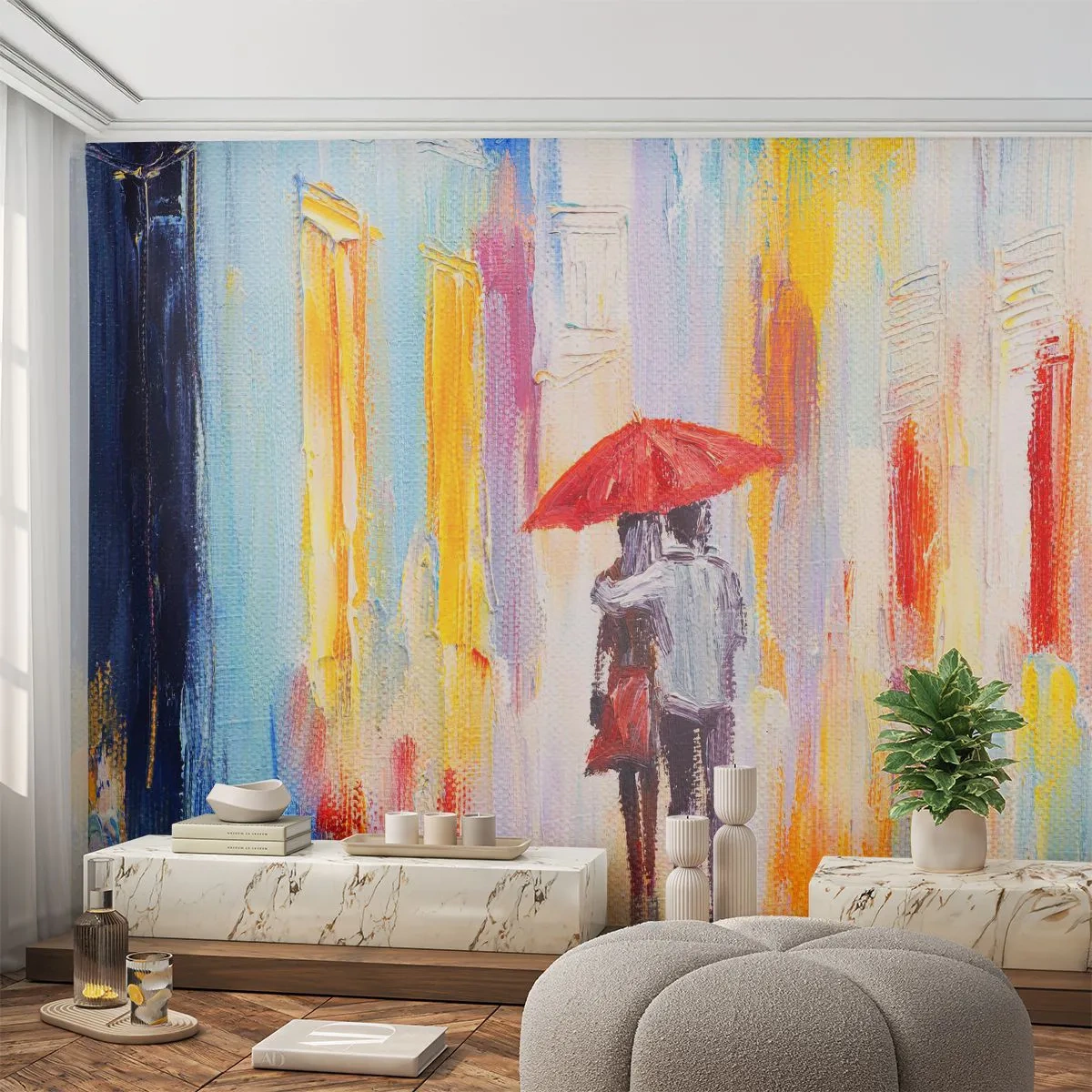 Fototapete Premium Canvas - Lass es weiter regnen - Liebespaar, Menschen, Abstraktion - 300x210 cm