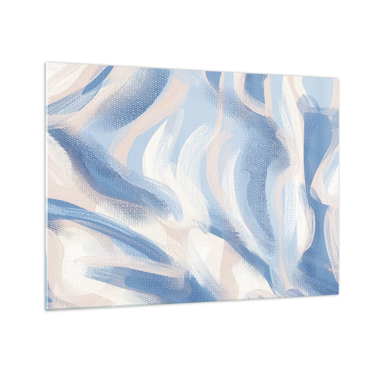 Glasbild - Bild auf glas - Abstrakte Striche in Blau, Weiß und Beige in wellenförmiger Form - 70x50cm - Blaue Wellen - Moderne Wanddekoration für Wohnzimmer und Schlafzimmer ARTTOR