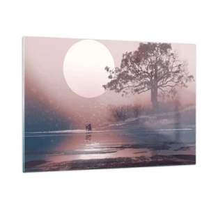 Glasbild - Bild auf glas - Eine zauberhafte Landschaft mit Baum, Mond und Figuren - 120x80cm - Wunder der Nacht - Moderne Wanddekoration für Wohnzimmer und Schlafzimmer ARTTOR