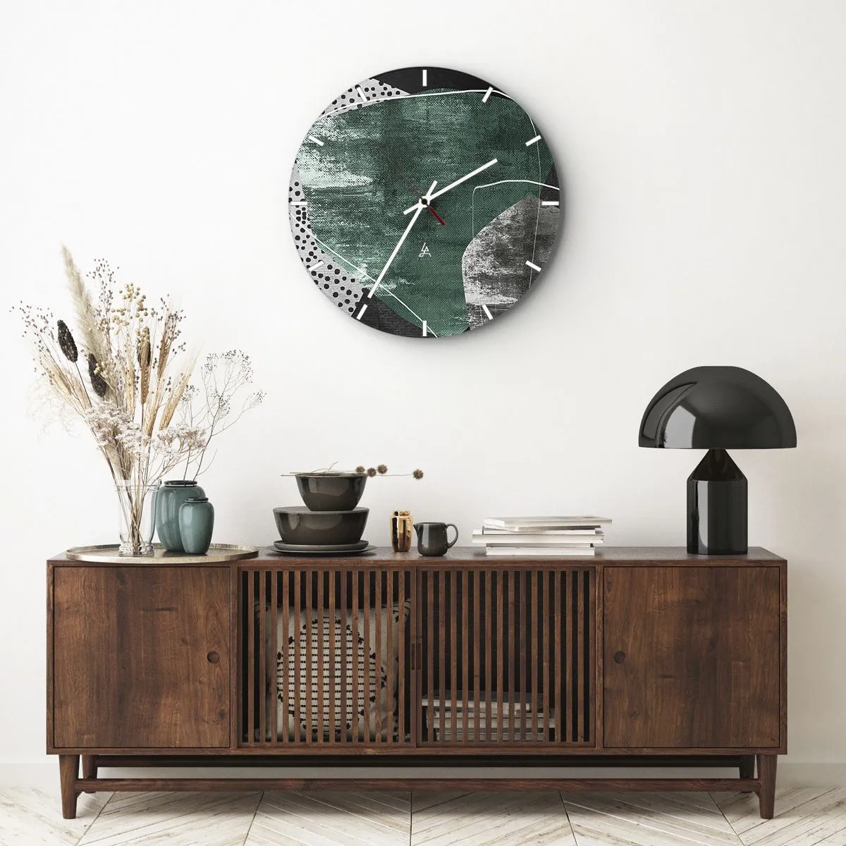 Wanduhr - Glasuhr - Bunte Abstraktion mit Blattgold - 40x40 cm