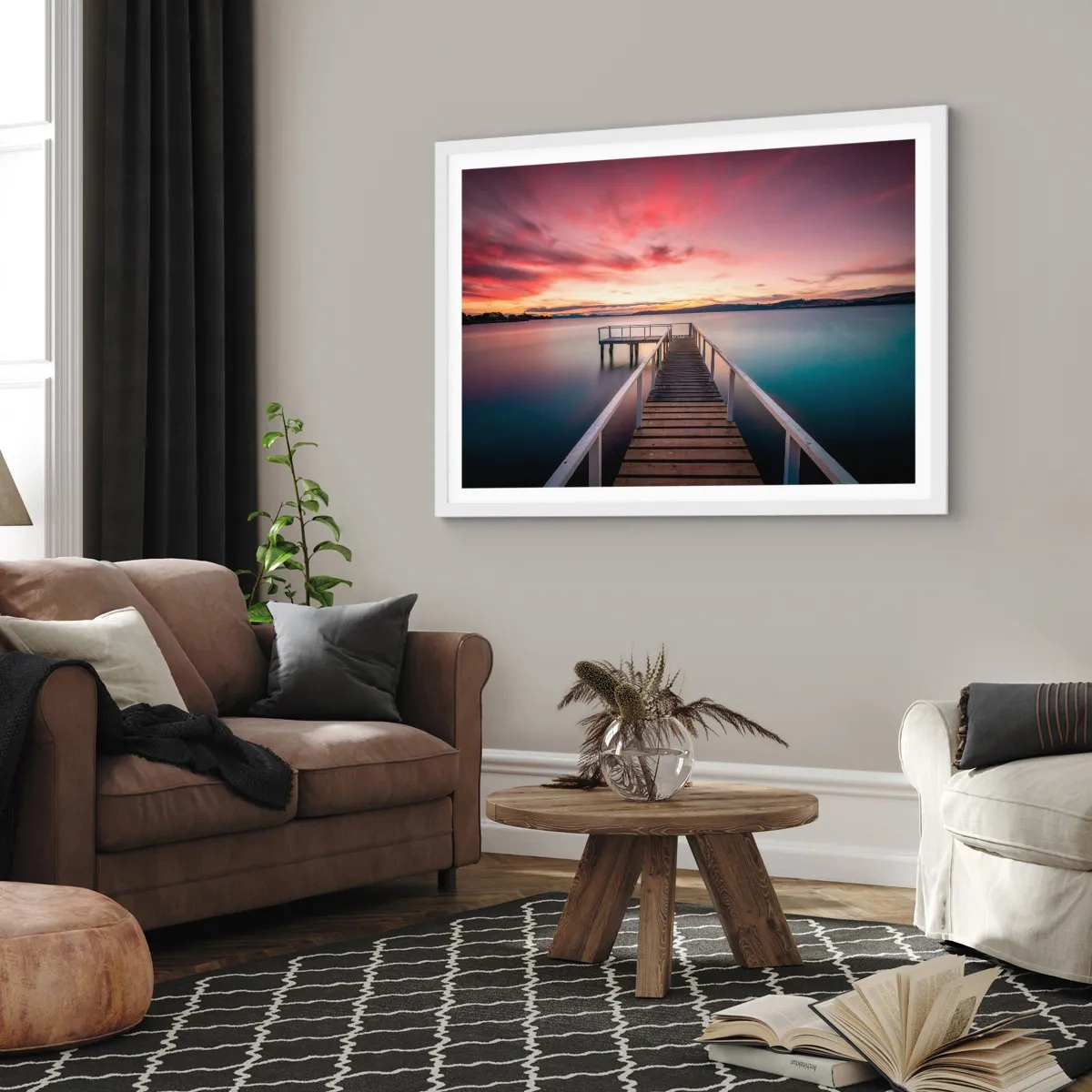 Poster in einem weißen Rahmen - Die sanfte Flamme des Abends - 100x70 cm