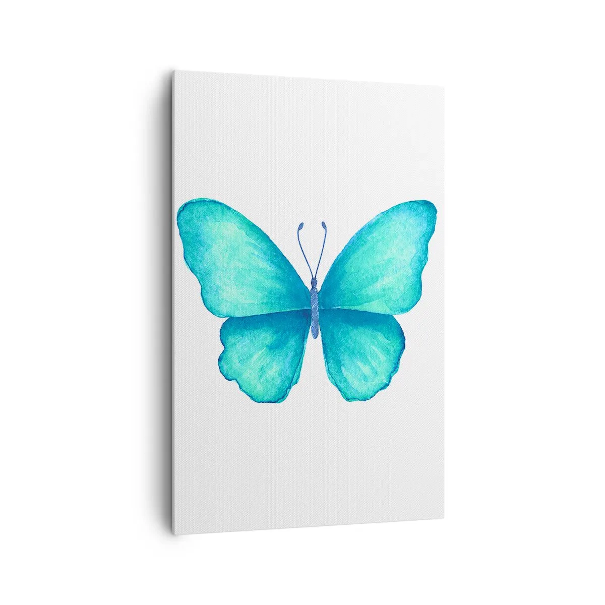 Bild auf Leinwand - Leinwandbild - Blauer Schmetterling im Aquarellstil auf weißem Hintergrund - 80x120cm - Türkis von Natur aus - Moderne Wanddekoration für Wohnzimmer und Schlafzimmer ARTTOR