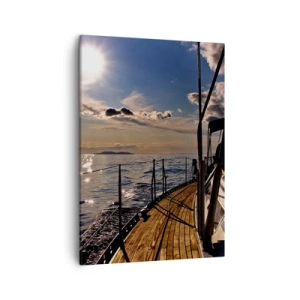 Bild auf Leinwand - Leinwandbild - Eine Yachtkreuzfahrt auf dem Meer bei Sonnenuntergang - 50x70cm - Der Sonne entgegen segeln - Moderne Wanddekoration für Wohnzimmer und Schlafzimmer ARTTOR