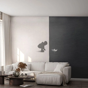 Selbstklebende Fototapete Deluxe Sticker - Tolle Expedition - Kind, Schwarz und weiß, Wasser - 250x175 cm