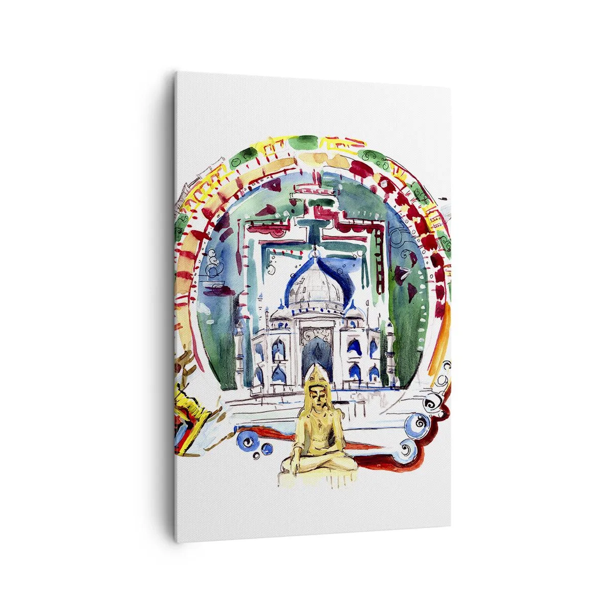 Bild auf Leinwand - Leinwandbild - Eine farbenfrohe Illustration der indischen Architektur - 80x120cm - Hinduistisches Weltgleichgewicht - Moderne Wanddekoration für Wohnzimmer und Schlafzimmer ARTTOR