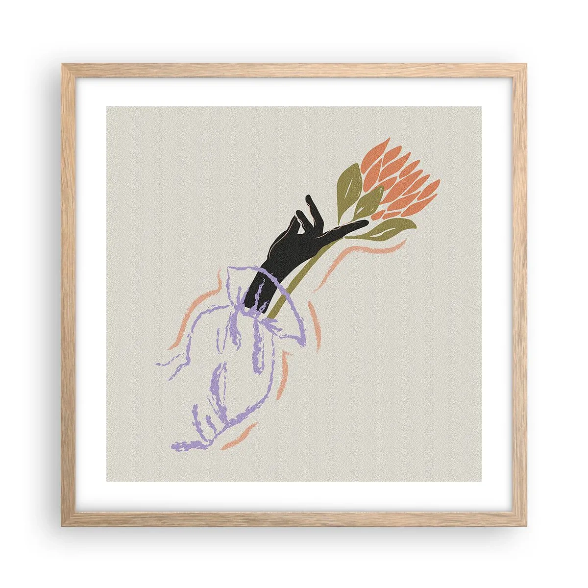 Poster in einem Rahmen aus heller Eiche - Schwesterliche Berührung - 50x50 cm