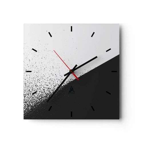 Wanduhr - Glasuhr - Minimalistische Abstraktion in Schwarz und Weiß mit verstreuten Punkten - 30x30cm - Immer schneller, immer mehr - Moderne Wanddekoration für Wohnzimmer und Schlafzimmer ARTTOR