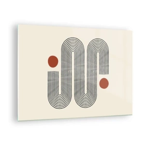 Glasbild - Bild auf glas - Minimalistisches Linienmuster mit roten Punkten - 70x50cm - Vom Anfang bis zum Ende - Moderne Wanddekoration für Wohnzimmer und Schlafzimmer ARTTOR