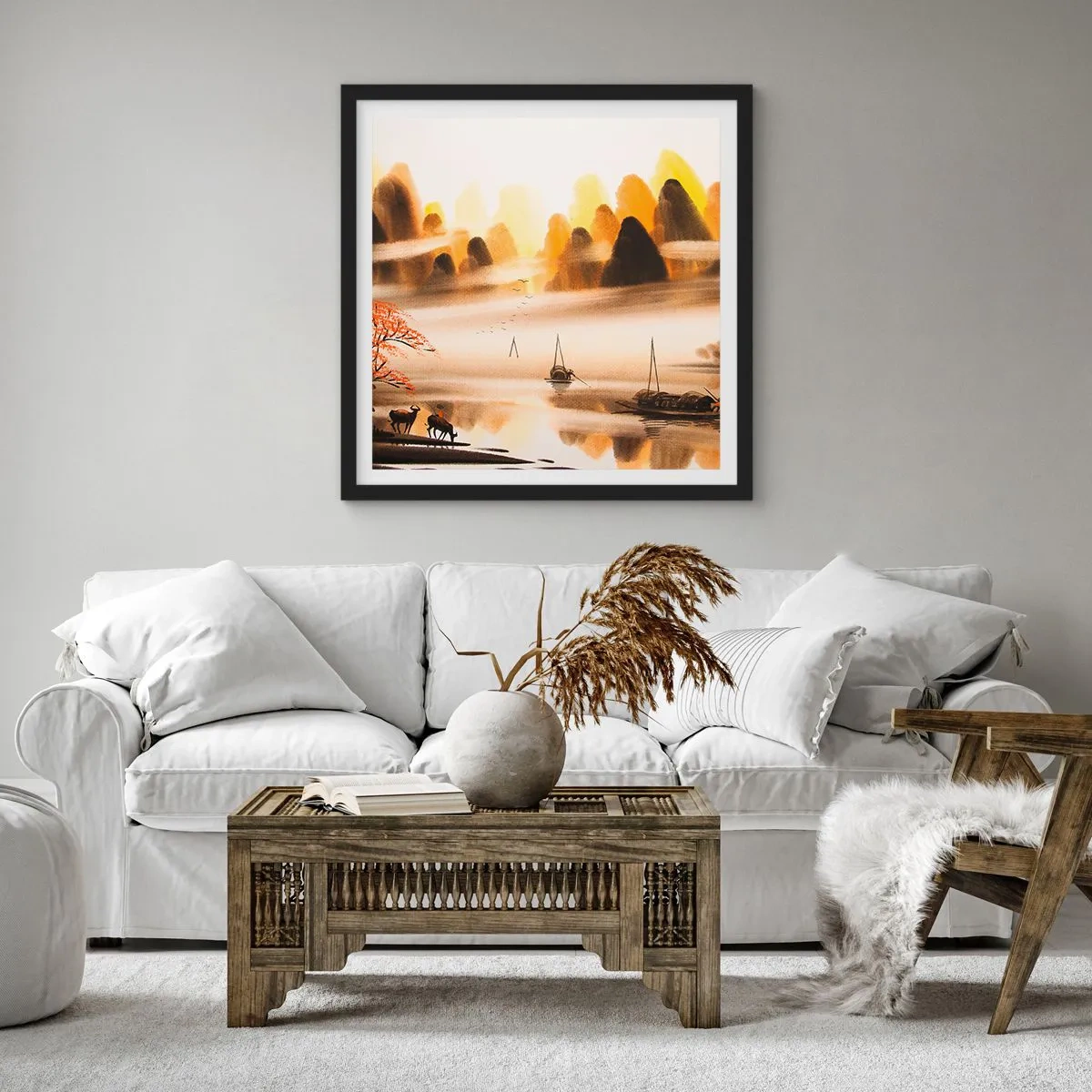 Poster in einem schwarzem Rahmen - Weiter als im Fernosten - 60x60 cm