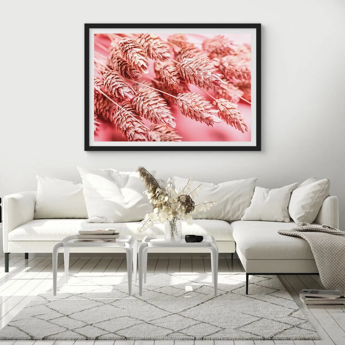 Poster in einem schwarzem Rahmen - Nahaufnahme der rosa gefärbten Ohren - 100x70cm - Eine Blumenkaskade in Rosa - Moderne Wanddekoration für Wohnzimmer und Schlafzimmer ARTTOR