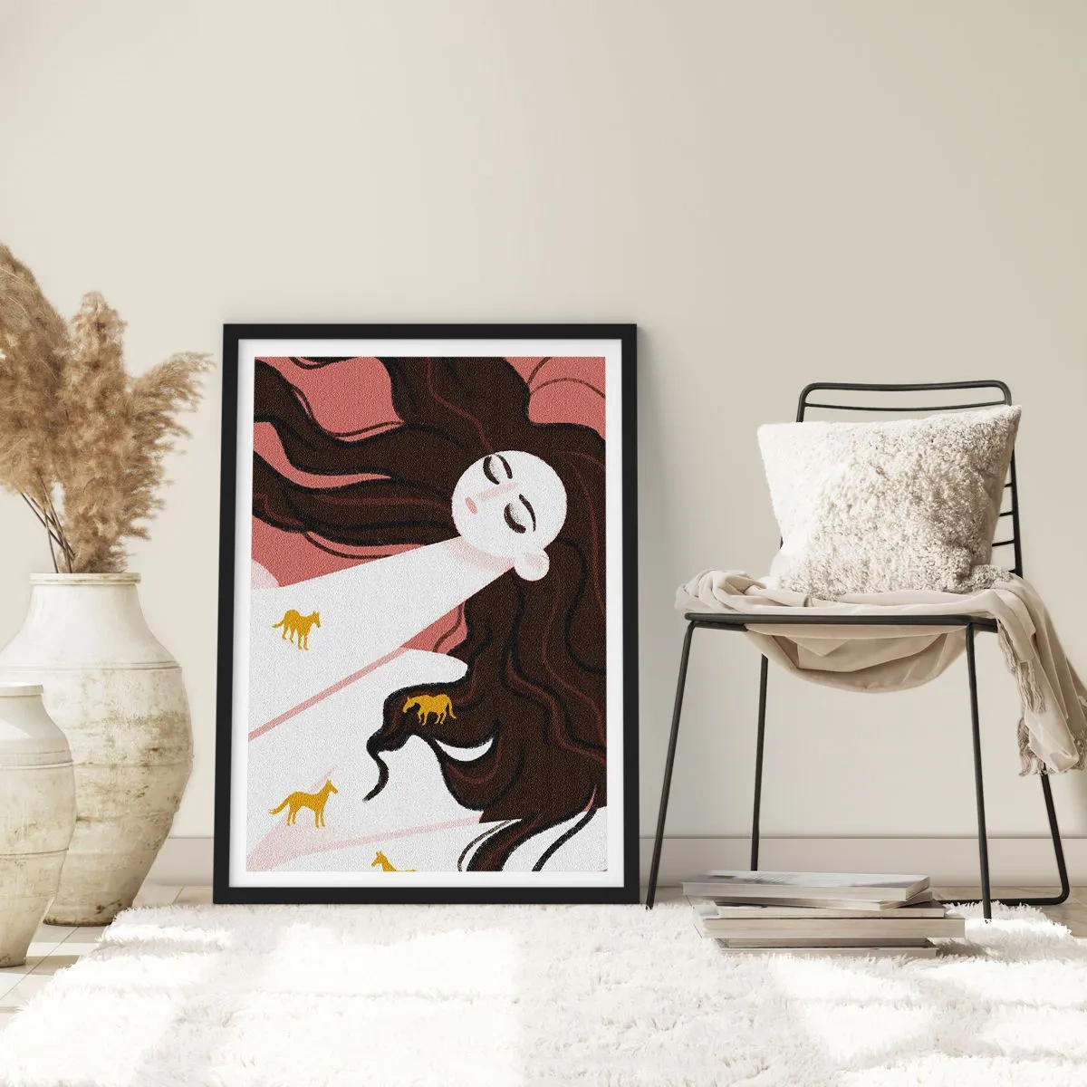 Poster in einem schwarzem Rahmen - Traum von einem goldenen Pferd - 70x100 cm