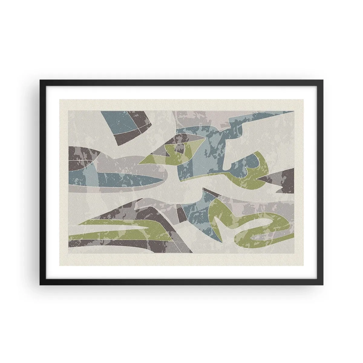 Poster in einem schwarzem Rahmen - Abstrakte Formen in Grün und Blau auf hellem Hintergrund - 70x50cm - Komposition hinter dem Glas - Moderne Wanddekoration für Wohnzimmer und Schlafzimmer ARTTOR