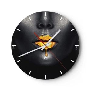 Wanduhr - Glasuhr - Goldene Lippen auf schwarzem Hintergrund im künstlerischen Stil - 30x30cm - Goldmaul - Moderne Wanddekoration für Wohnzimmer, Küche und Schlafzimmer ARTTOR