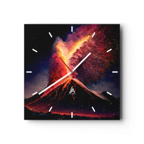 Wanduhr - Glasuhr - Ein einzigartiger Vulkanausbruch bei Nacht mit dynamischen Farben. - 30x30cm - Schönheit und Horror - Moderne Wanddekoration für Wohnzimmer und Schlafzimmer ARTTOR