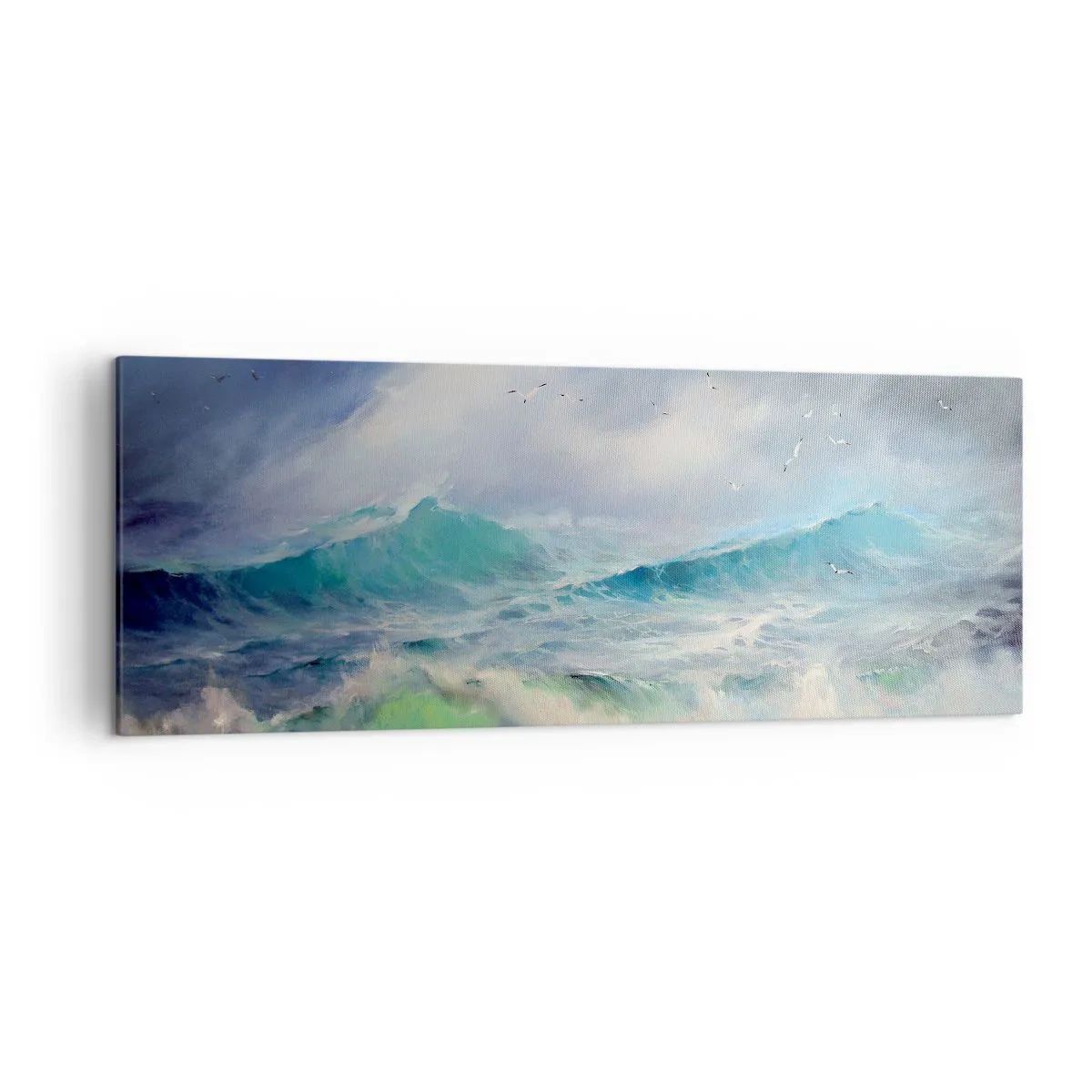 Bild auf Leinwand - Leinwandbild - Raue Wellen auf dem Ozean - 140x50cm - Der wind heulte mit Triumph - Moderne Wanddekoration für Wohnzimmer und Schlafzimmer ARTTOR