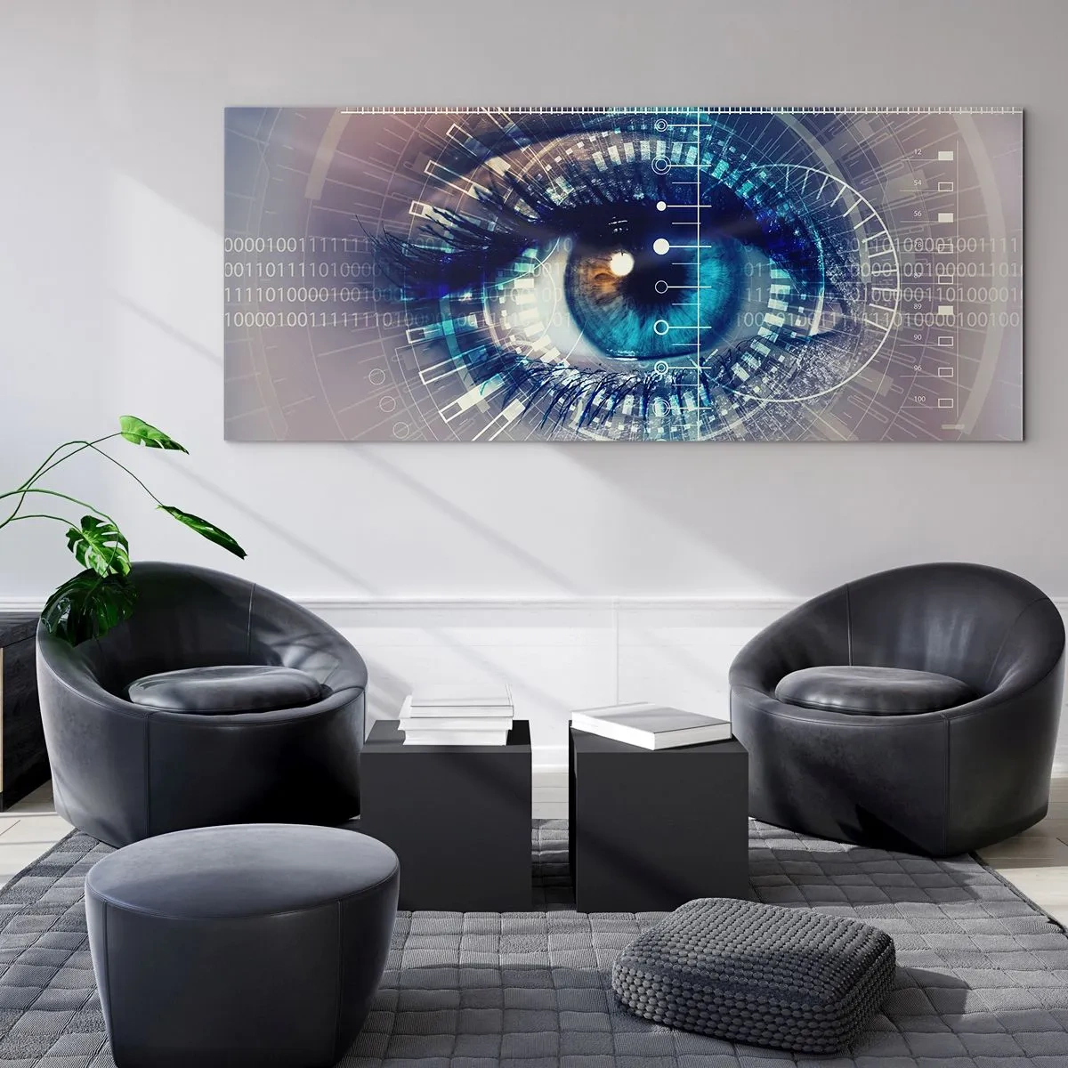 Glasbild - Bild auf glas - Ein technologisches Auge mit einer futuristischen Schnittstelle - 120x50cm - Du denkst du kennst mich - Moderne Wanddekoration für Wohnzimmer und Schlafzimmer ARTTOR