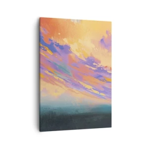 Bild auf Leinwand - Leinwandbild - Eine dynamische Szene mit Figuren vor einem farbenfrohen Sonnenuntergangshimmel - 50x70cm - Die Anziehungskraft - Moderne Wanddekoration für Wohnzimmer und Schlafzimmer ARTTOR