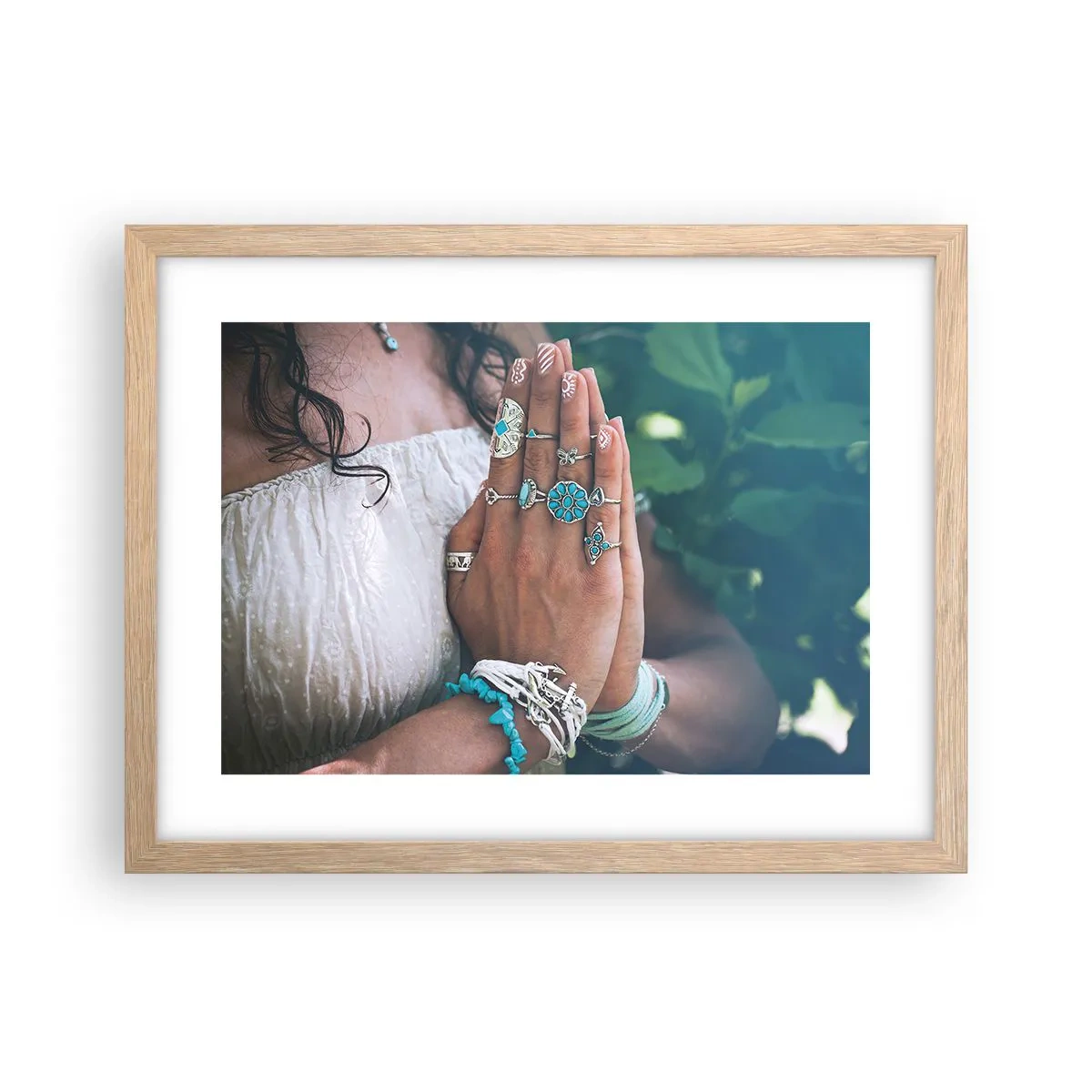 Poster in einem Rahmen aus heller Eiche - Willkommen im Zentrum des Seins - 40x30 cm