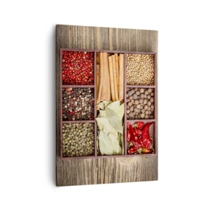 Bild auf Leinwand - Leinwandbild - Holzkiste mit verschiedenen Gewürzen in Fächern - 50x70cm - Ordnung der Formen, Bouquet von Aromen - Moderne Wanddekoration für Wohnzimmer und Schlafzimmer ARTTOR