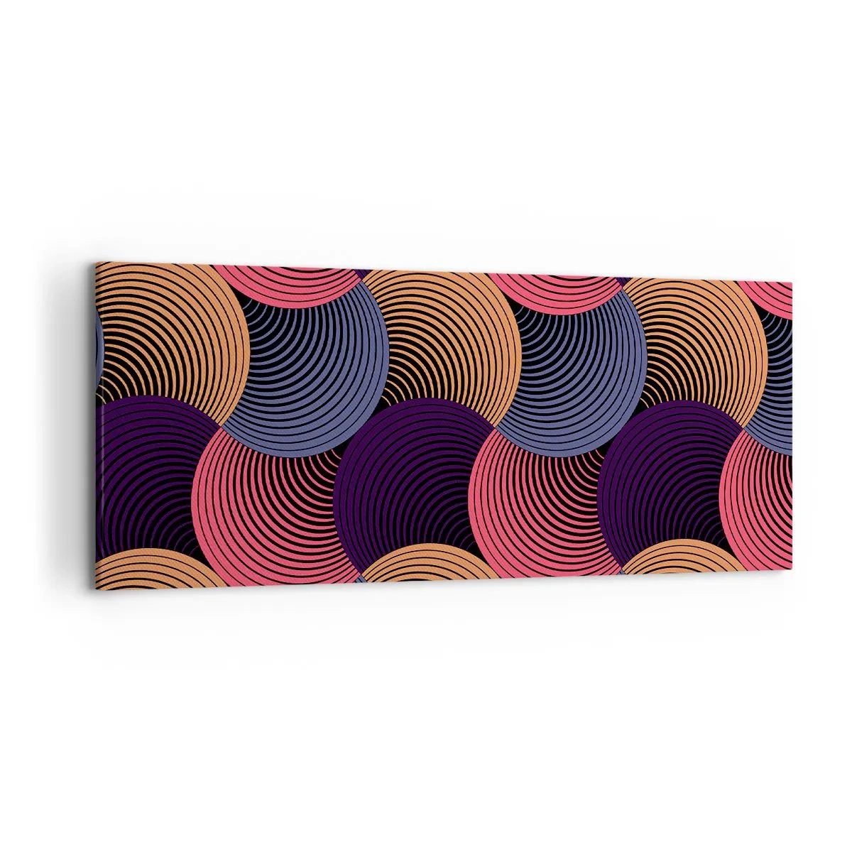 Bild auf Leinwand - Leinwandbild - Geometrische Kreise in Rosa-, Lila- und Goldtönen - 120x50cm - Im kreisenden Rhythmus - Moderne Wanddekoration für Wohnzimmer und Schlafzimmer ARTTOR