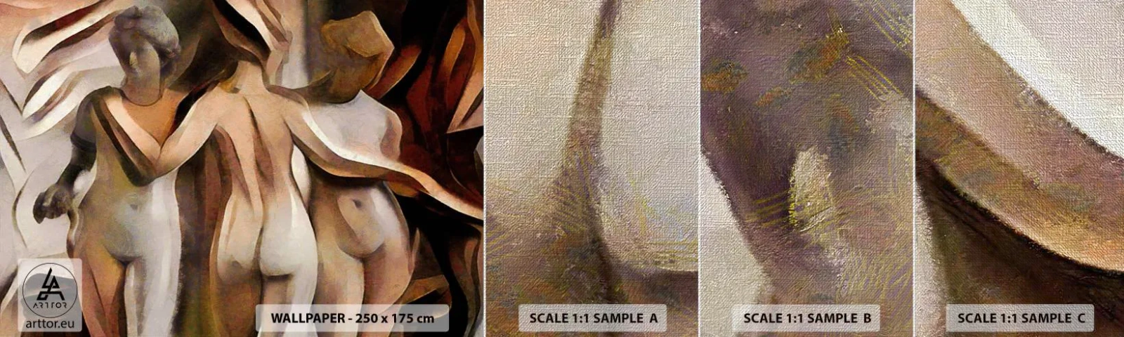 Fototapeten Muster Premium Canvas - Drei Grazien 2.0 - Frau, Kubismus, Stück - 100x30 cm