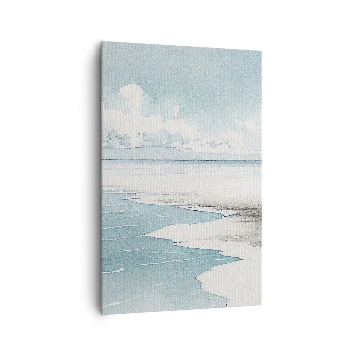 Bild auf Leinwand - Leinwandbild - Ruhiges Meer und Strand in hellen Blautönen - 80x120cm - Sanfte Flut - Moderne Wanddekoration für Wohnzimmer und Schlafzimmer ARTTOR