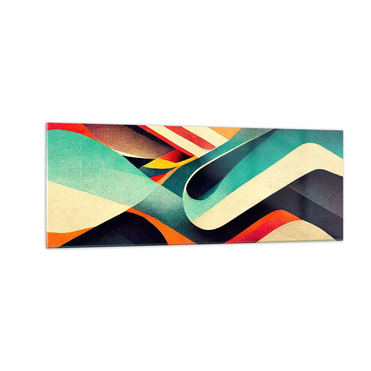 Glasbild - Bild auf glas - Bunte abstrakte Wellen in einer dynamischen Komposition - 140x50cm - Intensive Komposition - Moderne Wanddekoration für Wohnzimmer und Schlafzimmer ARTTOR