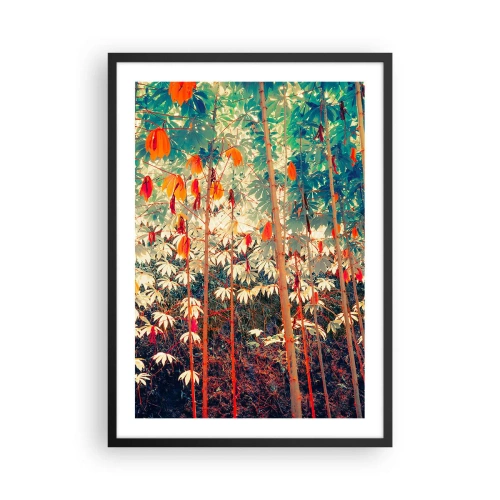 Poster in einem schwarzem Rahmen - Ein farbenfroher tropischer Wald, dominiert von Rot und Grün - 50x70cm - Das geheime Leben der Blätter - Moderne Wanddekoration für Wohnzimmer und Schlafzimmer ARTTOR