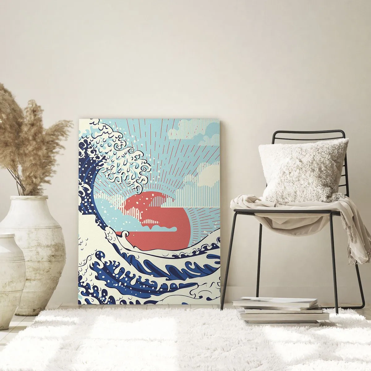 Glasbild - Bild auf glas - Eine stilisierte Welle, inspiriert von japanischer Kunst - 50x70cm - Von japanischer Inspiration - Moderne Wanddekoration für Wohnzimmer und Schlafzimmer ARTTOR