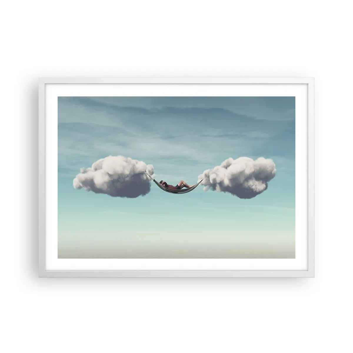 Poster in einem weißen Rahmen - Die Behaglichkeit des Augenblicks - 70x50 cm