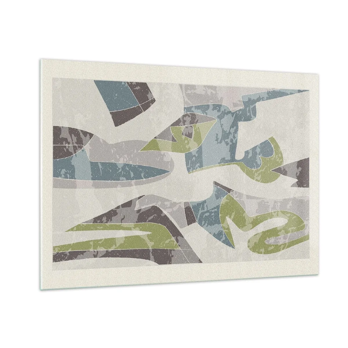 Glasbild - Bild auf glas - Geometrische Komposition in Grün und Grau - 100x70cm - Komposition hinter dem Glas - Moderne Wanddekoration für Wohnzimmer und Schlafzimmer ARTTOR